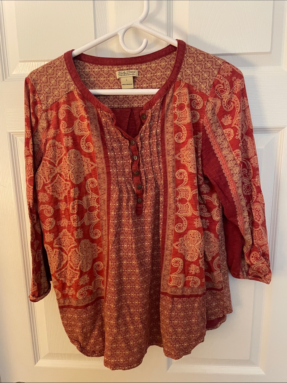 Boho Red Patterned Henley Tunic Top